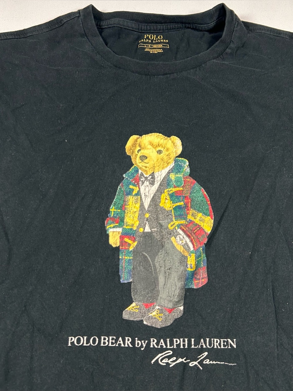 Polo Ralph Lauren Mens Black Polo Bear Graphic T-Shirt Large 100% Cotton Preppy